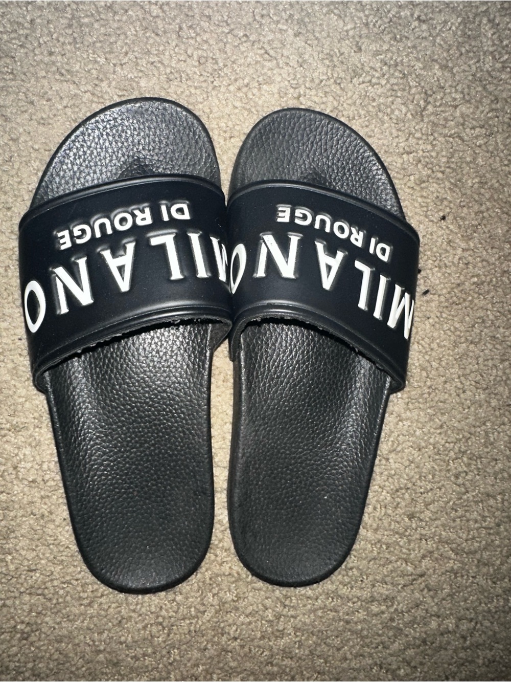 Milano Di Rouge Black and White Logo Slide Sandals